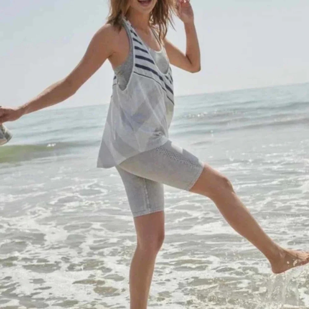 Free People Keep Rolling Tank Brushed Sail Combo Ivory Blue Size Medium
